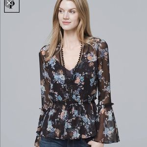 White House black market floral bell sleeve top